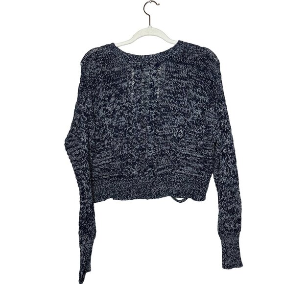 Wildfox Nancy Oxford Distressed Sweater Size Small Rib-Knit V Neck Navy Blue - Picture 5 of 8